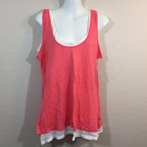A.N.A. Salmon Pink White Double Tank Top Size Large